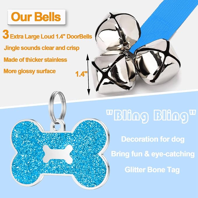 2 Pack Dog Bells, Puppy Potty Training Bell Dog Doorbell Potty Train Dog Bell for Potty Training Door Bells for Dogs to Ring to Go Outside Jingle Bells for Door Knob (Light Blue)
