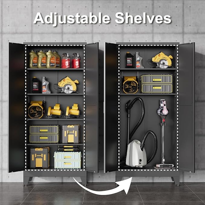71" H Metal Garage Storage Cabinets,Black Storage Cabinets,Broom Closet Storage Cabinet,Utility Cabinet,