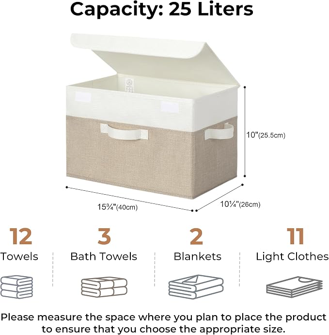 GRANNY SAYS Memory Keepsake Storage Box, Fabric Storage Bins with Lids | Flip-Top Lid, Collapsible, Stackable, 3 Handles, Ideal for Closet Clothes Blanket Toys, Large, Brown/White, 2-Pack