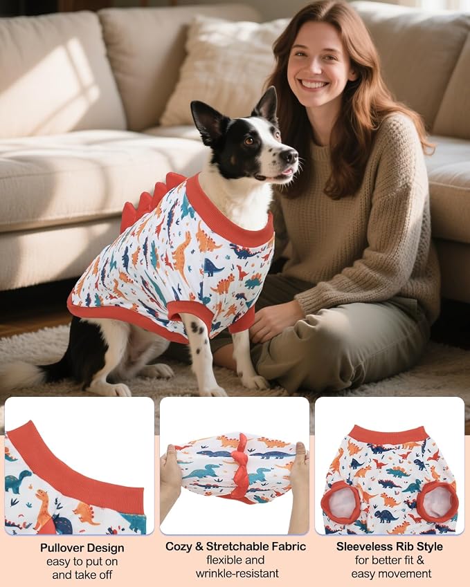 CuteBone Dinosaur Costume Dog Shirt, Stretchy Velvet T-Shirt Clothes for Large Dogs, Soft & Breathable Pet Tee Outfit Pitbull Apparel for Daily Wear, Cozy Pullover Design Big Dog Fashion COSBX02-3XL