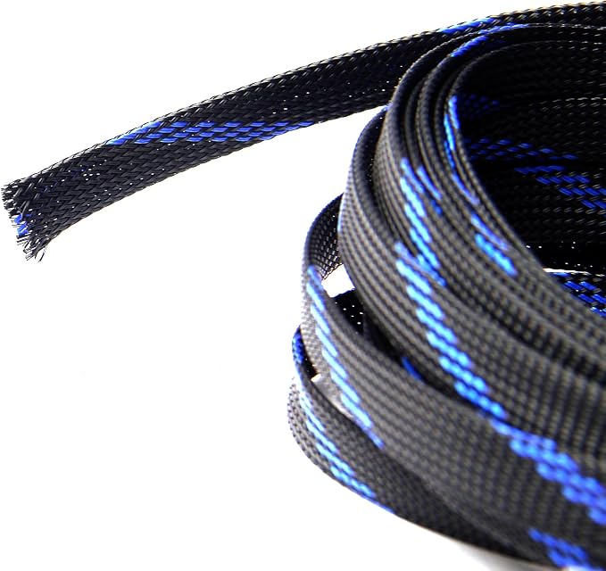 Jutagoss PET Expandable Braided Cable Sleeve, 16.4ft - 1/2 inch Black Blue Cable Management Sleeve, Wire Loom Tube Cord Protector for USB Cable, Power Cord, Audio Video and More, 1Pc