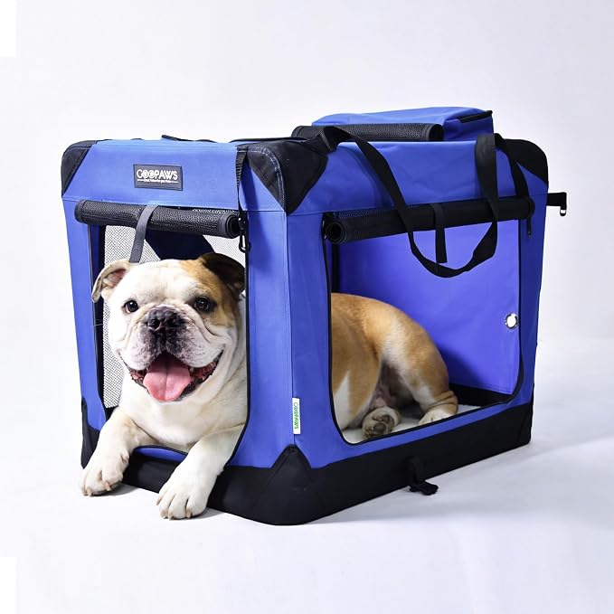Jespet 3 Door Soft Dog Crates Kennel for Pets, Folding Travel Pet Carrier | 3 Mesh Doors 30'' Dog House, Large Pocket, Easy to Install, Steel Frame, Removable Crate Pad, For Indoor & Outdoor
