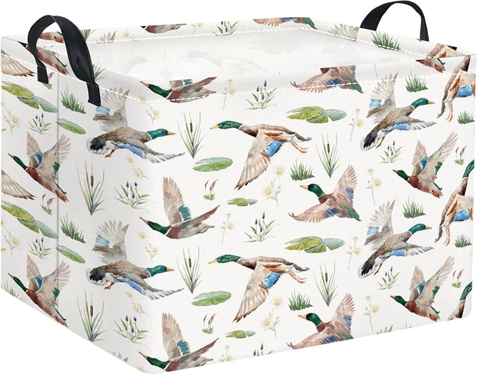 Rectangular Kids Basket Baby Girl Basket Fabric Storage Bin Organizer Box Room Decor(Duck)