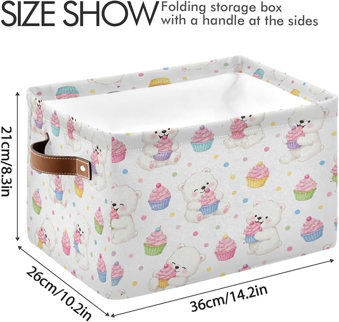 Kigai Storage Basket, Fabric Collapsible Closet Organizer Bin | Bear Waterproof Foldable Canvas Basket with Handles for Shelves, Nursery, Closet, Bedroom & Bathroom