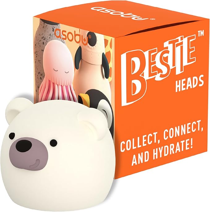 asobu Bestie Bottle Replacement Head For Insulated Stainless Steel Water Bottle, Detachable Soft Animal Head, Collectable Bottle Head for Fun Drinking For Kids, Bear