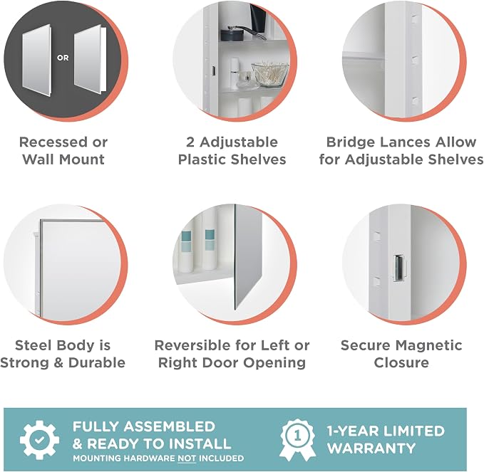 Zenith Products ZPC Corporation EMM1027 Prism Beveled Medicine Cabinet, 16" x 26"