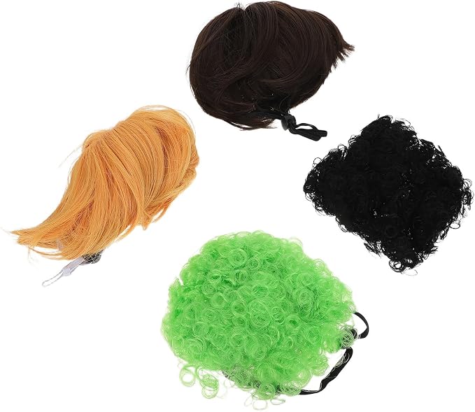4pcs Funny Pet Wigs for Dogs and Cats with Snug Fit and Adjustable Straps Easy to Use Role Play Wig for Themed Photoshoots and Holiday Dress up Parties with Built-in Elastic Band