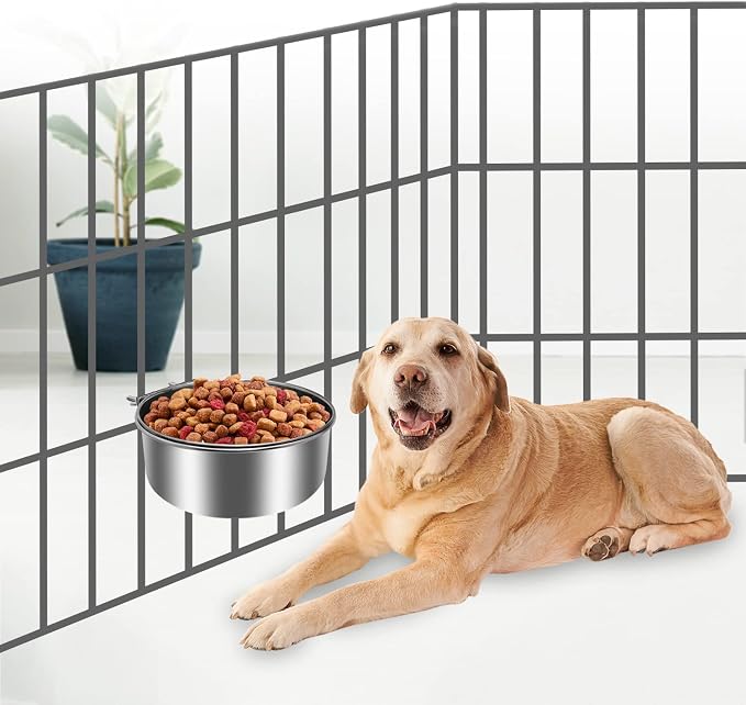 Wontee Pet Food Water Bowl Stainless Steel Feeding Cups Feeder, XL | Rust-proof, securely mounted to prevent tipping, removable for easy refilling and cleaning, for dogs/cats/birds/rabbits