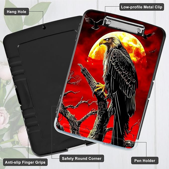 Red Sky Eagle A4 Clipboard with Storage Pen Holder, Clipboards Organizer Nursing Clipboard Foldable File Folder Plastic Clipboard Folio Clip Board for Office Students Classroom Doctor