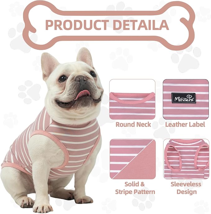 MIHACHI Dog Shirts Cotton Striped T-Shirt, Summer Pet Clothes for Small Dogs, 2-Pack Soft Puppy Apparel Cat Tee, Sleeveless Lightweight, Quick Dry, Breathable,Stretchy, Pink S