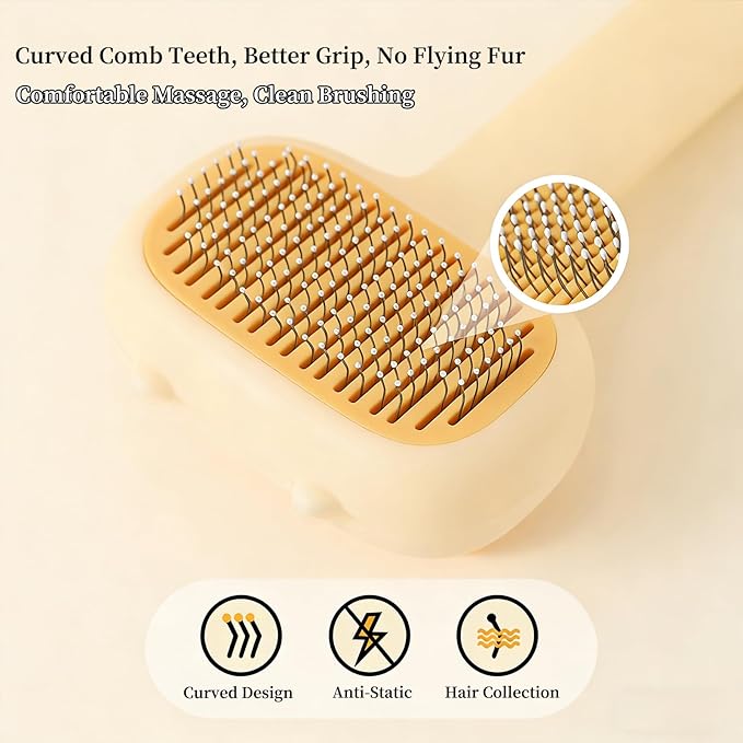 Duck-Shaped Dog Grooming Brush, 2-in-1 Pet Pin Brush & Undercoat Rake with One-Click Cleaning, Soft Bristles for Pet Safety, Hanging Hook Design - Ideal for Long Haired Dogs & Puppies