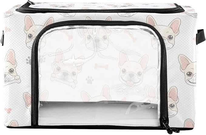 Bone Pets Dog White print Under Bed Storage Containers with Double Zipper Openings, Foldable Clothes Storage Bins with Clear Window and Handles for Blankets Comforters Bedding
