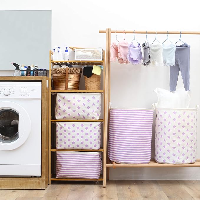 Sea Team Large Canvas Laundry Basket with Handles, Purple Stars | Collapsible Fabric Laundry Hamper, Closet Shelf Organizers, Containers for Clothing, Blankets, Toys, Bedding, 19.7 x 15.7”