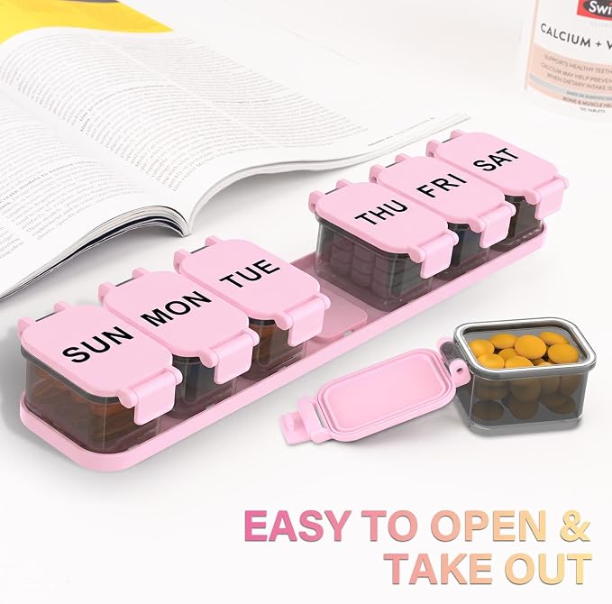 Extra Large Weekly Pill Organizer with 7 Detachable Compartments | XL Pill Organizer, Portable Medicine Pill Organizer for Supplements, Daily Pill Case for Home and Travel