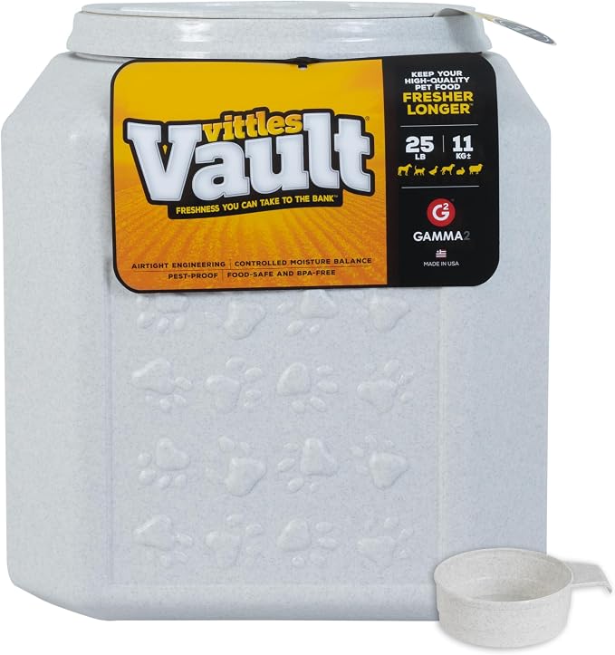 Vittles Vault Vittles Vault Pawprint Food Storage Container + Scoop, 25lbs | BPA Free Plastic, Sealed Airtight for Kibble, Bird Seed, Oatmeal and More; Includes Scoop, Made in USA