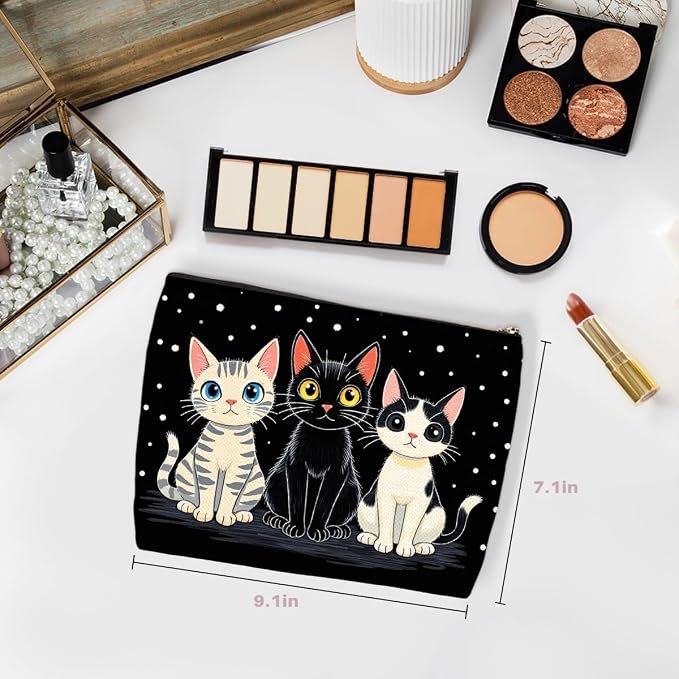 2 Pcs Cute Cat Makeup Bag, Cats Themed Cosmetic Bags Travel Organizer Bag | Sister Birthday Christmas Gift Makeup Pouch for Women Mom Friend, Cat Lover Gifts for Women