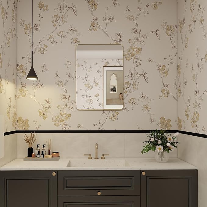 20x28 in Brushed Gold Medicine Cabinet with Mirror for Bathroom, Gold