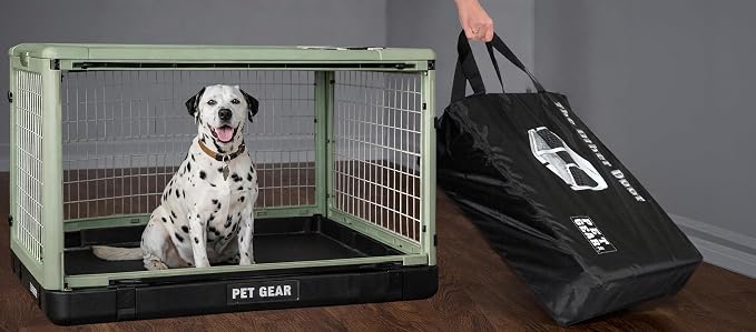 Pet Gear The Other Door 4 Door Steel Crate for Dogs/Cats, 42", Green Clover | Garage-Style Door, Includes Plush Bed & Travel Bag, No Tools Required