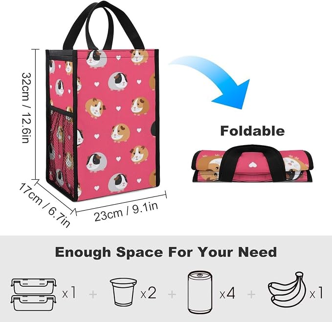 Reusable Insulated Lunch Bag Portable Thermal Lunchbox Compatible with Love Heart Guinea Pig Pet Lunch Cooler Tote Food Organizer for Office Travel