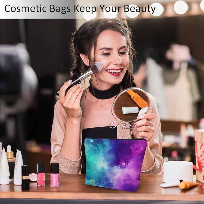 Galaxy Space Makeup Bags Makeup Organizer Cosmic Nebula Universe Space Galaxy Flax Toiletry Bags Travel Cosmetic Bag Makeup Purse Pouch Skincare Bag Wallet Bags For Women Mom Pink Purple