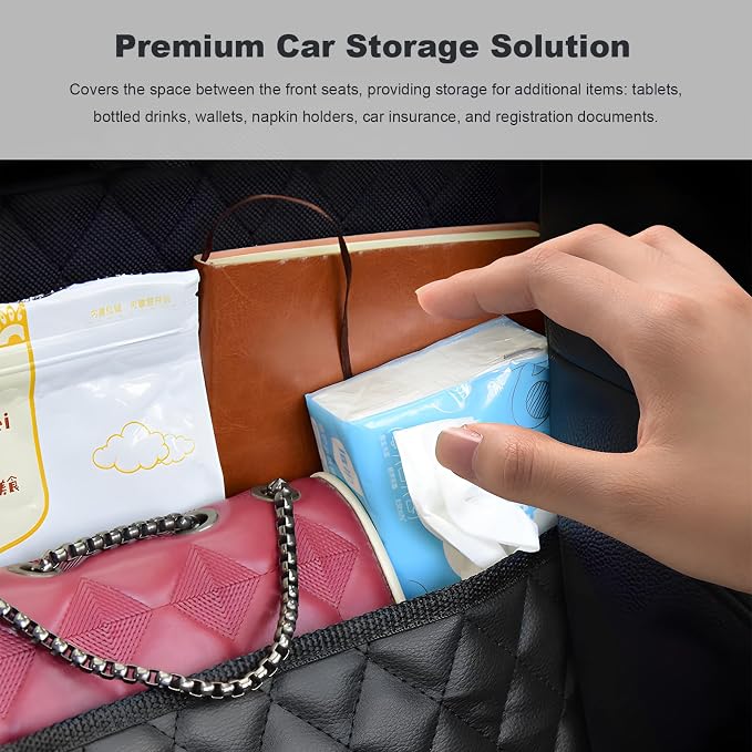 Car Net Pocket Handbag Holder, Large Capacity PU Leather Auto Purse Holder Storage Bag for Front Seats, Driver Storage Netting Pouch Barrier of Backseat Pet, Car Accessories (with Diamond)
