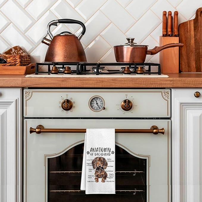 Dachshund Dog Kitchen Towels, Dachshund Lovers Hand Dish Towels for Women & Men, Dog Anatomy Tea Towel for Home Kitchen & Bathroom