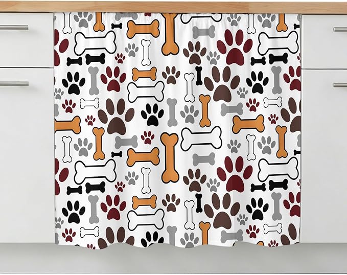 Dog Claws Oven Skirt Curtain for Kitchen Decor 28"x35", Pet Cat Cartoon Cute Animal Bone Pawprints Self Adhesive Stove Curtains Skirt Cabinet Curtains for Bathroom Laundry Room