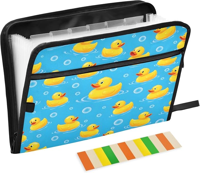 Duck Bubbles Pattern 13 Pocket File Organizer Expanding File Folder with Front Pouch Portable Business File Storage Document Organizer Folder with Zipper