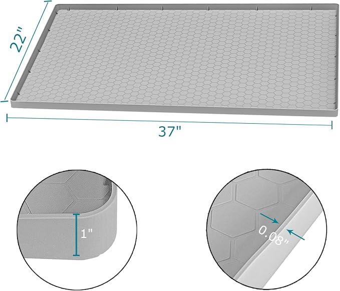 Under Sink Mat 37 x 22 for Kitchen Waterproof, Silicone Under Kitchen Bathroom Sink Liner Mat, Easy to Clean Cabinet Mat Organizers and Storage, Light Grey