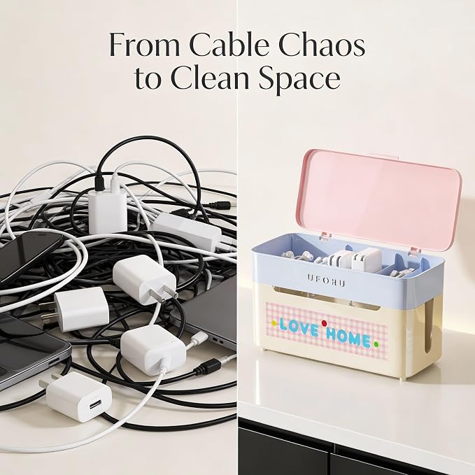 2-Tier Rolling Cable Management Box with Wheels (Large) – Mobile Power Strip Hider & Cord Organizer – Under Desk Wire Concealer & Charging Station Organizer – Baby & Pet Proof Safety (Apple Red)