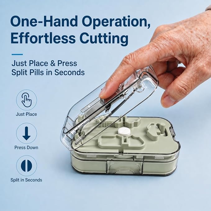 Safe Pill Splitter - Accurate & Even Cut, Hidden Sharp Blade, Easy to Open, Durable Tablet Cutter for Small & Large Pills, Perfect for Travel & Daily Use (Green)
