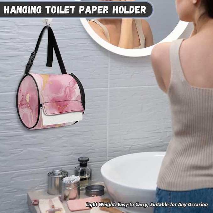 Pink Marble Print Wall Mounted Toilet Paper Holder Moisture Resistant Versatile Tissue Roll Paper Holder Hanging Bathroom Tissue Towel Roll Holder 6.3 * 6.3 * 6.3 Inch