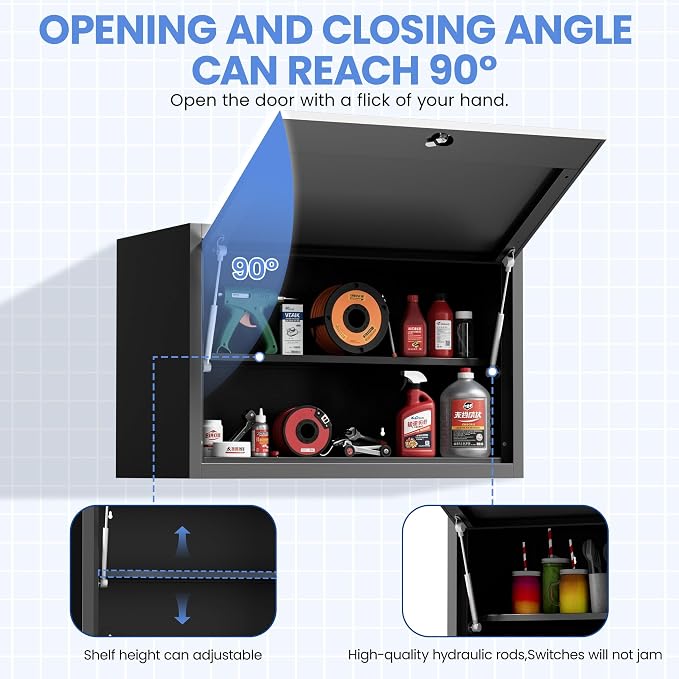 Metal Storage Cabinet for Garage, Tool Cabinet, Utility Cabinet | Wall Mounted, Hanging Tool Cabinet, Lockable, Flip-up Cabinet Door, 2 Tier Shelf, Assembly Required, Black