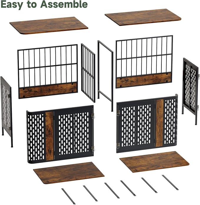 71” Double Dog Crate Furniture, Large Dog Kennel Furniture | 350 lb Weight Capacity, for 2 Dog, TV Stand, Removable Divider, Indoor Use, Heavy Duty Wooden Dog Cage