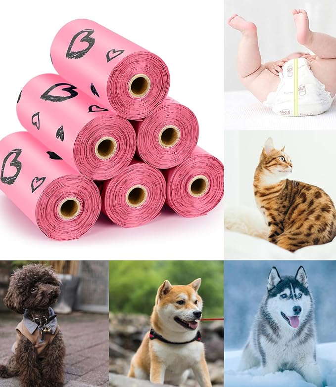 Pink Dog Poop Bags Rolls with Dispenser Leak Proof 540 Count Unscented | Strong Large 9x13 inch Waste Refill Bags for Daily Dog Walks, Cat Litter Cleanup Outdoor Travel and Multi-Pet Households