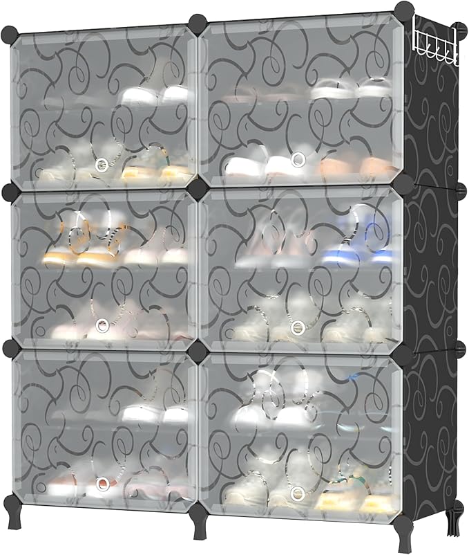 AWTATOS 6 Tier Shoe Rack Organizer, Shoe Storage Cabinet with Door, Black | 24 Pair Capacity Shoe Storage Shelves for Closet Hallway Bedroom Entryway