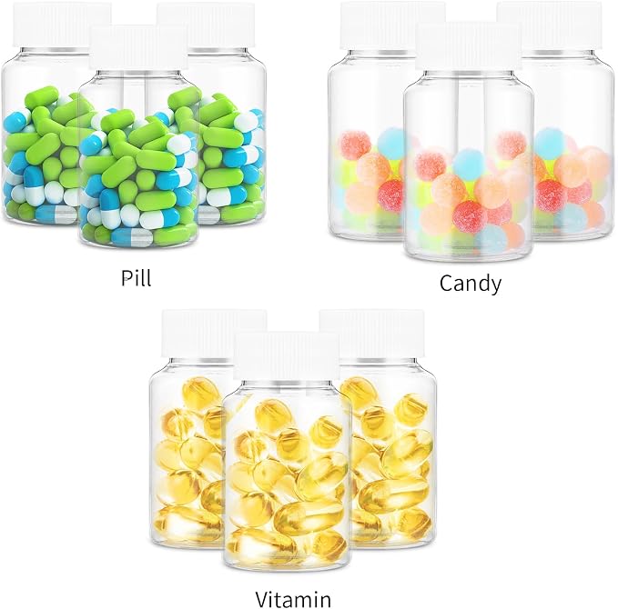WLLHYF 4Pcs Clear Pill Bottle, 80ml Empty Clear Plastic Pill Bottles Medicine Bottle Empty Reagent Bottle Chemical Containers with Caps for Liquid Solid Powder