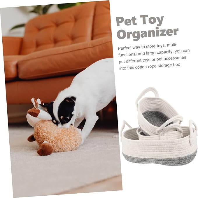 Luxshiny 3Pcs Woven Rope Dog Toy Storage Baskets Pet Organizer for Toy Food Clothes Holding Household Use