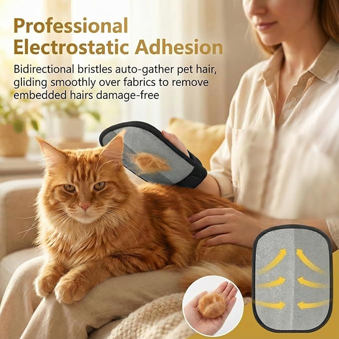 Electrostatic Pet Hair Removal Gloves for Cats & Dogs–Upgraded Reusable Magic Brush Tool for Quick Wiping on Couch,Carpet,Laundry,Car Seat & Pet Beds(2PC,Black)