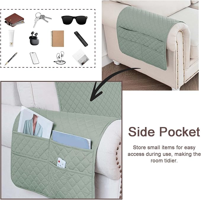 Large Polyester Armrest and Headrest Covers with 2 Pockets | Soft, smooth polyester resists daily wear nonslip silicone backing helps shield recliners and sofas from pet scratches
