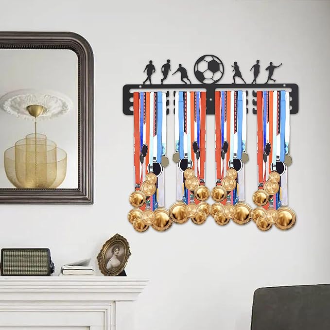 Award Hanger Football Theme Running Storage | Wall Mount Prize Rack for Runners Players Swimmers Gymnasts Athletes Winners Bedroom Office Gym Living Room
