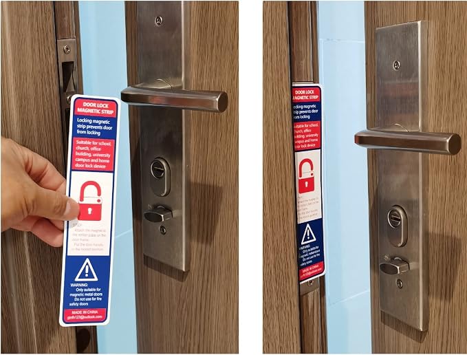 6 Pack Magnetic Lockdown Strips for Iron Door Frames High-Density Magnet Security Devices for School and Office Effective and Easy Solution for Emergency Lockdowns (White-Blue)