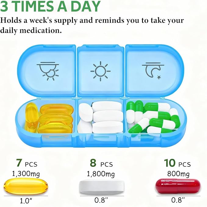 Weekly Pill Organizer 3 Times a Day, 7-Day Pill Boxes, Monthly Medication Organizer 21 Days Portable Compartments & Moisture-Proof Outer Case for Vitamins, Fish Oils, Supplements (White)