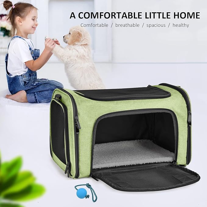 Henkelion Pet Carrier for Small Medium Cats Dogs Puppies up to 15 Lbs, Airline Approved Small Dog Carrier Soft Sided, Collapsible Travel Puppy Carrier - Green (Pack of 2)