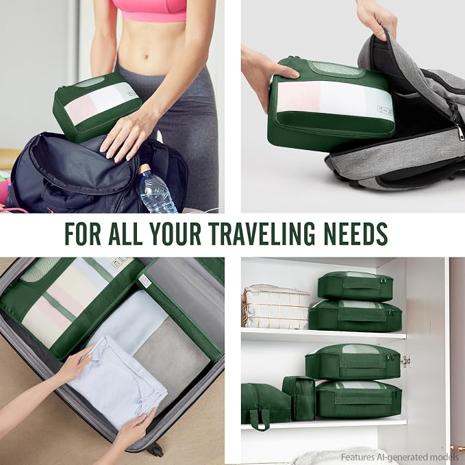 Veken 10 Set Packing Cubes for Travel Essentials, Suitcase Organizer Bags in 4 Sizes, Carry-On Luggage Accessories with Laundry Bag, Airplane Must Have with 99-Count Mesh Holes