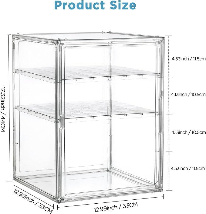 HBlife Baby Bottle Storage Organizer for Countertop Cabinet, 3 Tiers Adjustable Clear Acrylic Bottles Storage Station Case Box Container with 2 Removable Dividers and Magnetic Door, XXL