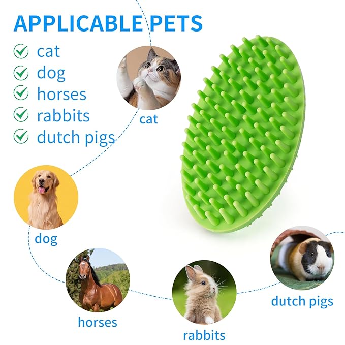 Dog Bath Brush, Green Double-Sided Shampoo Massage Brush, Adjustable Collar Handle for Grooming Short and Long Haired Pets(1pcs)