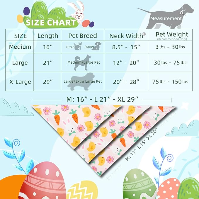 Dog Bandana for Easter Day - Lovely Bunny Carrot Chicken & Daisy Flower Theme, Holiday Pet Costumes Scarf with Adjustable Snap Button, Large to Giant Breeds (75lbs+)
