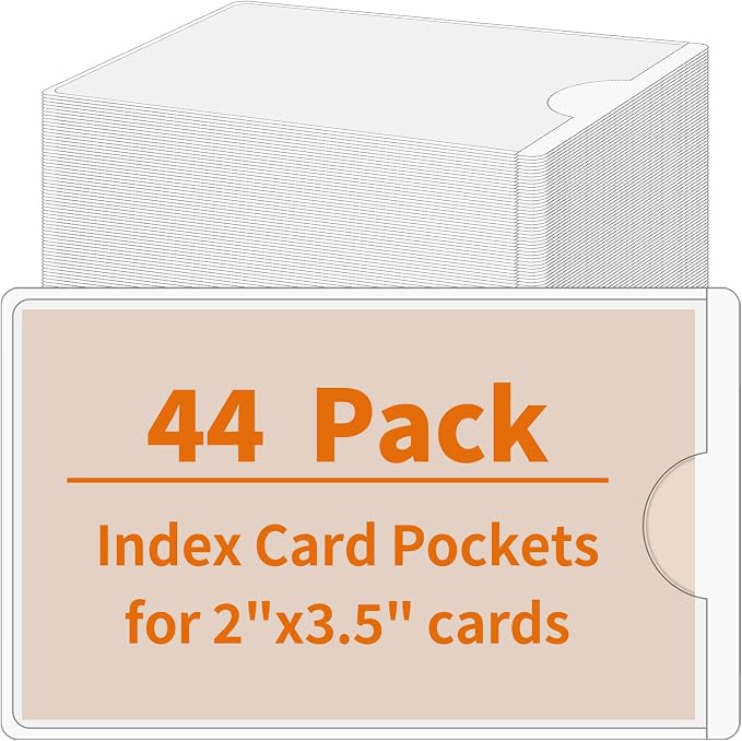 Storage Bin Labels, 2×3.5 in Index Card Holder, Clear Adhesive Pockets | 44 Pcs, Strong Adhesive, Waterproof & Clear, Removable with No Residue, for Tote Box Drawer, Library Classroom Organization