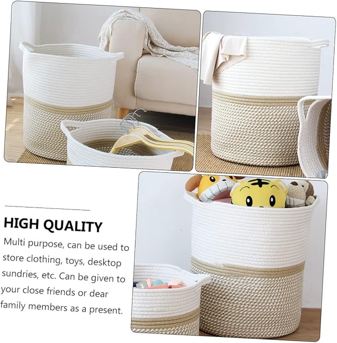 Rope Woven Storage Basket Stylish Pet Organizer Bin Sundries Container for Home High Capacity for Pet Playthings andClothing